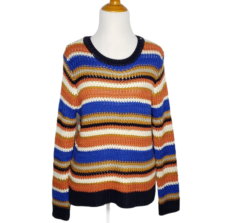 Mo : Vint Women Retro Indie Striped Sweater Open-Knit Pullover Casual Large